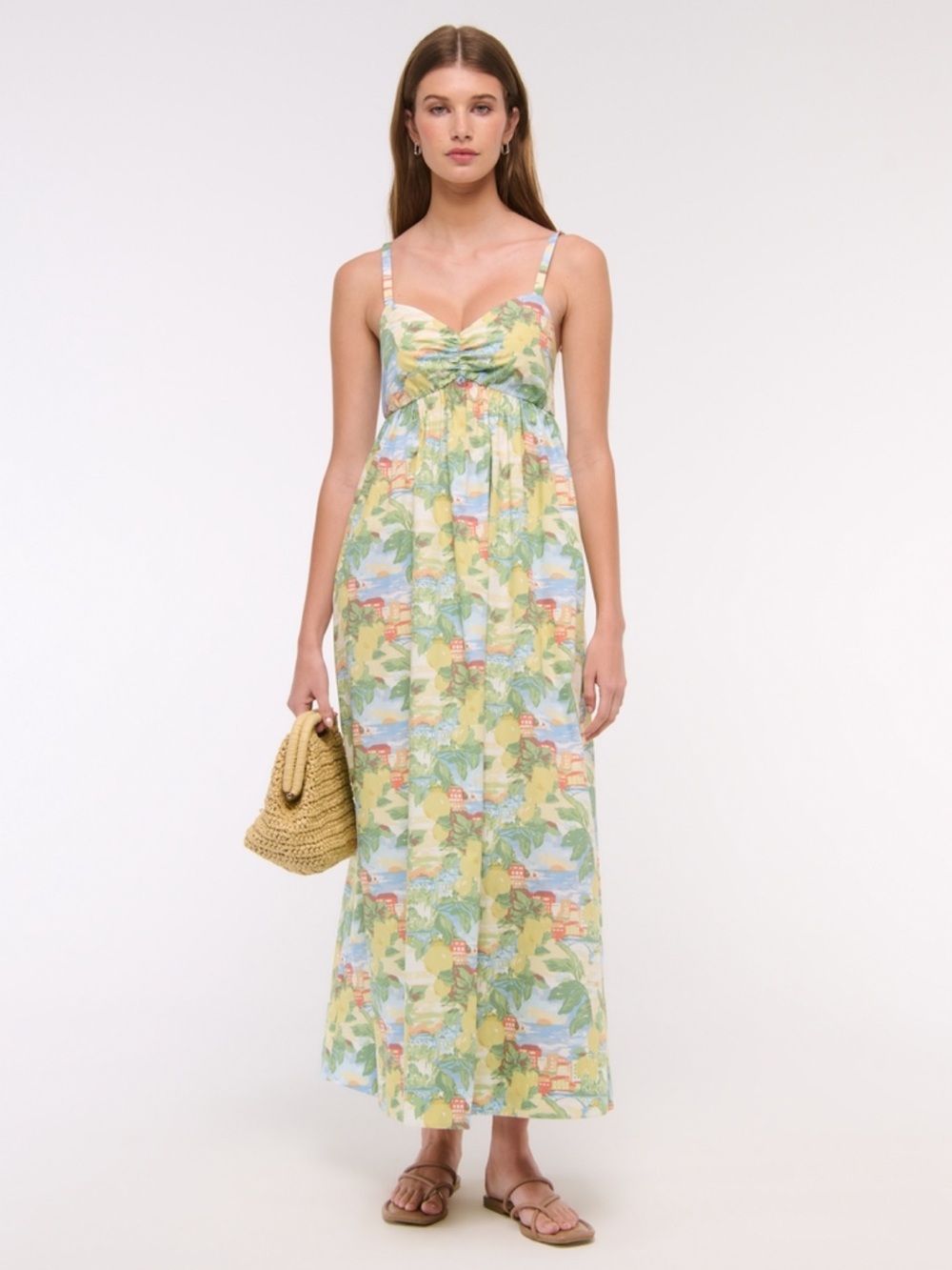 Abercrombie & Fitch Sweetheart Babydoll Maxi Dress - Yellow, Green, Blue